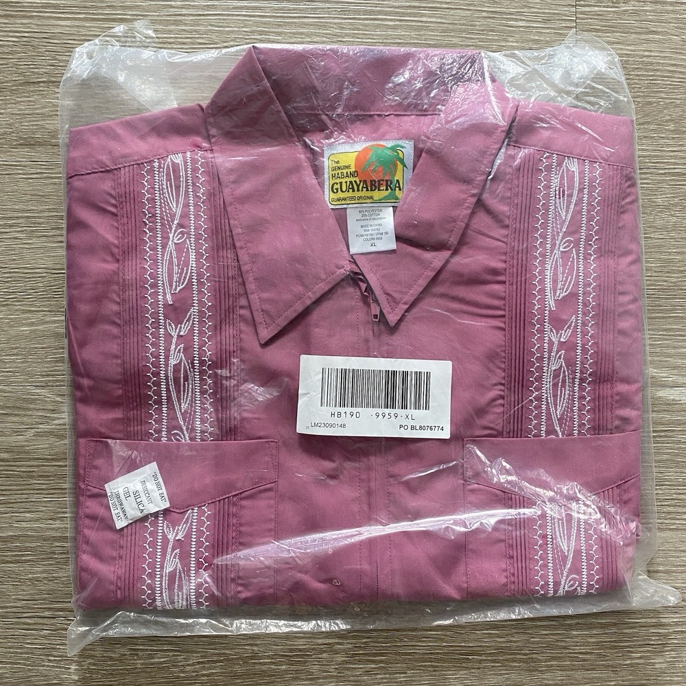 NWT Haband Guayabera Jacket Men's XL Red Performance Embroidery Full Zip Pockets